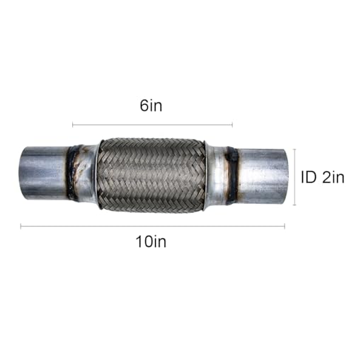 Exhaust Flex Pipe ID 2"x6"x10" with 2pcs U-Bolt Clamps, Universal Type Stainless Steel Flexible Exhaust Tube Double Braid Heavy Duty Flex Muffler for Cars Trucks Buses Pipes Replacement - size: 2"x6"x10"