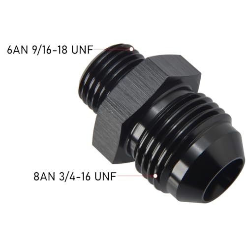 8AN Male Flare to 6AN ORB O-ring Boss Fuel Pump Rail Adapter Fitting Aluminum Black - color: Black - 1PC, size: 8AN to 6AN ORB