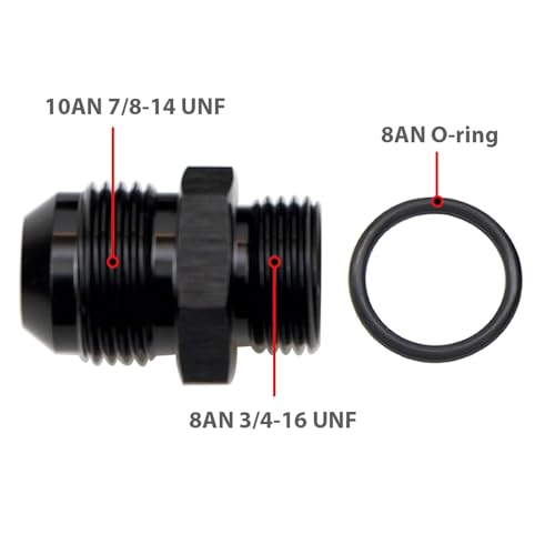 Straight Aluminum 10AN Male Flare to 8AN ORB o ring Boss Port Fuel Pump Rail Adapter Fitting, Black, 5 PCS - color: 5 PCS, size: 10AN to 8AN ORB