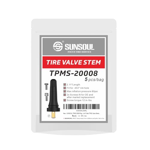 SUNSOUL TPMS 20008 Replacement Tire Pressure Sensor Rubber Valve Stems for 0.453 inch 11.5mm Rim Holes on Standard Vehicle Tires, Pack of 5 Sets TPMS Valve Stems - color: TPMS20008-5pcs