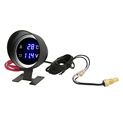 Round Digital LED Water Temperature Gauge Voltmeter Blue Light, Digital Water Temperature Gauge Multifunction, Easy Installation for Car Motorcycle ATV