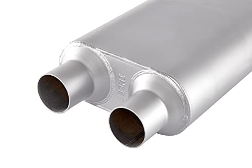 Universal 80Series Mufflers 3.0 Inch Dual Inlet (ID) 3.0 Inch Dual Outlet (ID), 3 Chamber Performance Automotive Muffler Exhaust FH20D20 - color: Silver, size: 3"