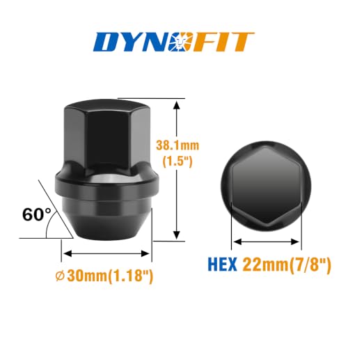 Dynofit M14x1.5 Lug Nuts for Wrangler Grand Cherokee Ram 1500, Conical Seat - color: Black, size: M14x1.5,1.5",Jeep