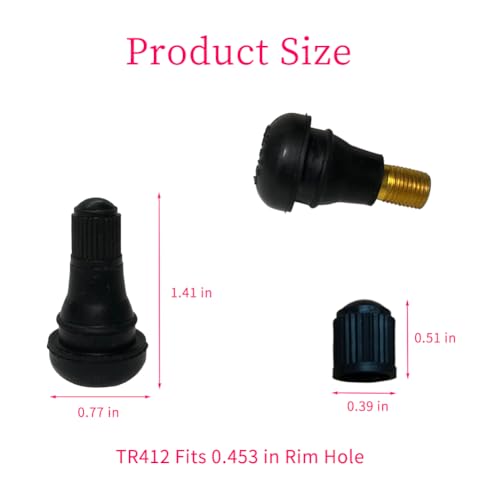 50Pcs TR412 Tubeless Valve Stems, Black Rubber Snap-in Valves Tubeless Tire Valve Stems Replacement for Tubeless 0.453 inches Rim Holes on Standard Auto Tires - size: TR412-50pcs