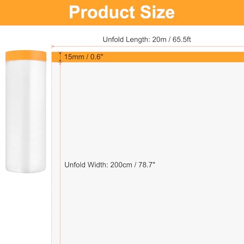 HARFINGTON 12 Rolls Pre-Taped Masking Film 78.7" x65.6ft Tape and Drape Painters Plastic Drop Cloth Film with Tape Plastic Sheeting for Automotive Painting Covering - color: Yellow, size: 78.7"x65.6ft