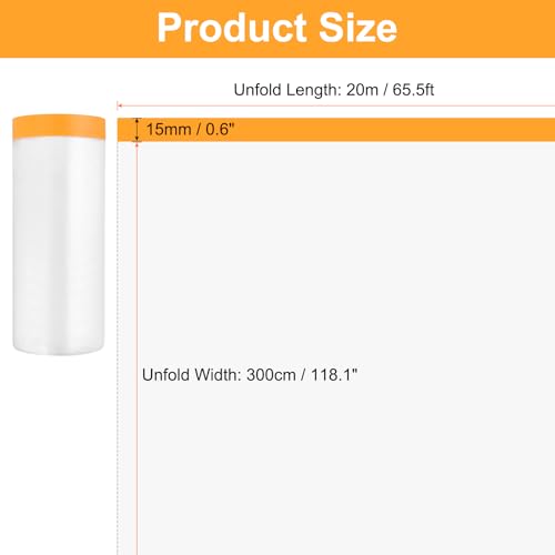 HARFINGTON 12 Rolls Pre-Taped Masking Film 118.1" x65.6ft Tape and Drape Painters Plastic Drop Cloth Film with Tape Plastic Sheeting for Automotive Painting Covering - color: Yellow, size: 118.1"x65.6ft