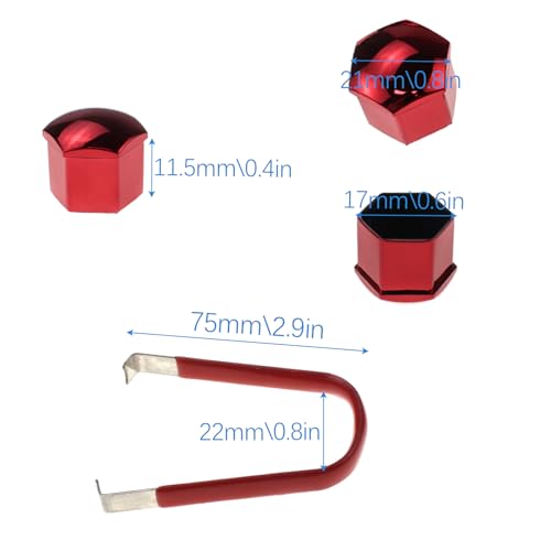24pcs Wheel Nut Cap 17mm Wheel Bolt Nut Caps Covers,Universal Anti-Rust Car Tire Nut Caps Bolt Cover,Hexagonal Plastic Tire Bolt with Removal Tool (Red) - size: 17mm-Red
