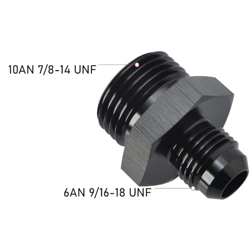 6AN Male Flare to 10AN ORB O-ring Boss Fuel Pump Rail Adapter Fitting Aluminum Black, Pack of 2 - color: Black - 2PCS, size: 6AN to 10AN ORB