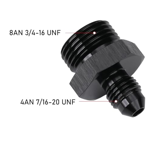 4AN Male Flare to 8AN ORB O-ring Boss Fuel Pump Rail Adapter Fitting Aluminum Black - color: Black - 1PC, size: 4AN to 8AN ORB