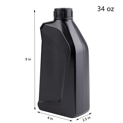 Hacaroa 6 Pack Plastic Engine Oil Jugs with Lid, 34 Oz Motor Oil Bottle Storage Container, Black Empty HDPE Bottle Jug for Bleach, Detergent, Lubricant, Automotive Fluids