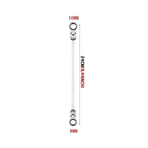 BULLTOOLS Flex-Head Extra Long Ratcheting Wrenches Double Box End Chrome Vanadium Steel 72-Tooth Wrench with Metric 8 mm x 10 mm - size: 8mmx10mm