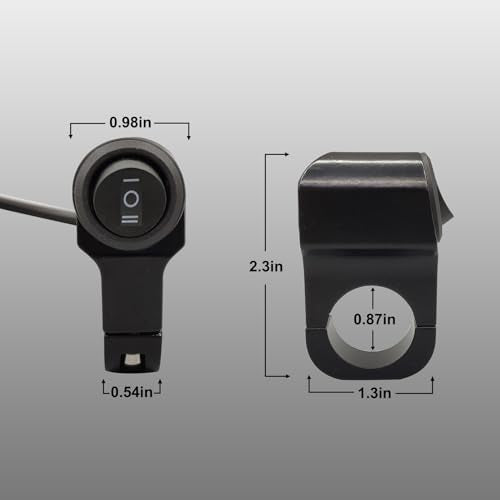 Handlebar Switch 7/8"" for Motorcycle, ON-Off-ON Light Switch with Black Push Button and Solid Aluminium Alloy Base, 12V ATV Control Switch for Dirt Bikes, Pack of 2pcs, HS203