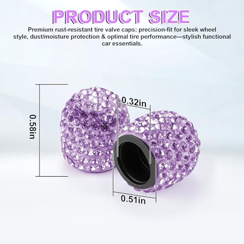 JUSTTOP 4 Pack Handmade Crystal Rhinestone Car Tire Valve Stem Caps, Car Wheel Tire Valve, Attractive Dustproof Bling Car Accessories, Universal for Cars, Trucks and Motorcycles-Purple - color: Purple