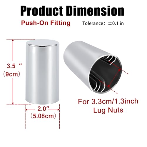 33mm x 3 1/2" Lug Nut Cover ABS Chrome Plastic Cylinder Nut Cover, Push-On fit Hub Piloted Wheels, Complete Axle Cover Kits, Lug Nut Covers for Semi Trucks Trailers, 20 Pack - color: 3 1/2" Chromed, size: 20