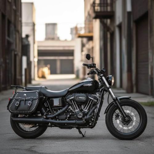 Milwaukee Leather Studded Throw-Over Motorcycle Saddlebags – Synthetic Leather – Universal Fit – Zip-Off - MD - color: MP8320-BLACK, size: Medium