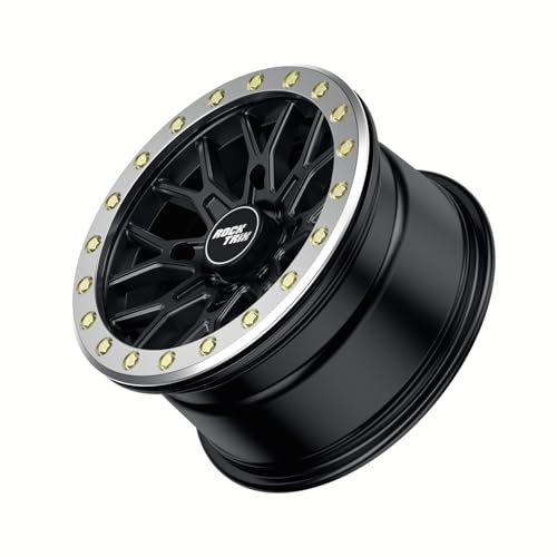 RockTrix RT104BL 15x7 Beadlock ATV UTV Wheel 4x156 4+3 Offset Black - 1pc - size: 15x7 (4+3)