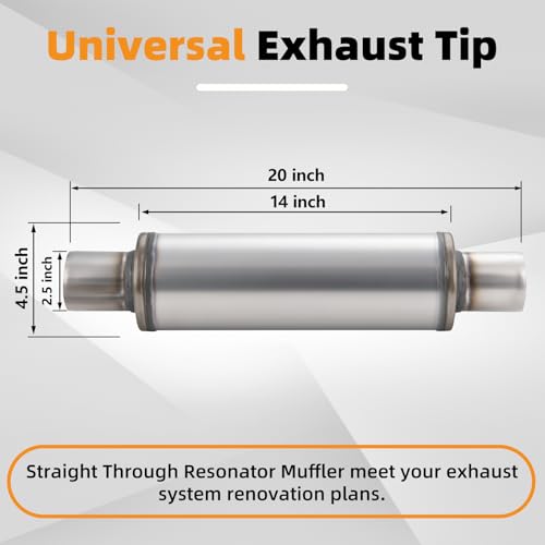 A-KARCK 2.5" Inlet Exhaust Resonator, 2.5" Inlet 2.5" Outlet 20" Overall Length Muffler Universal Resonator Stainless Steel Straight Through Design Exhaust Tip for Cars, 2 Pack - color: 2 PCS, size: 2.5" Inlet 20" Overall Length