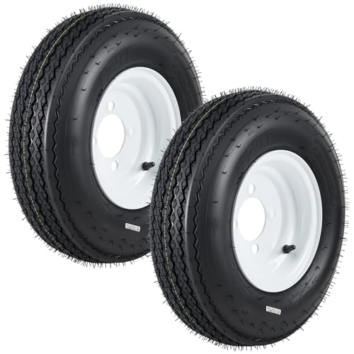 Reliable All-Weather Trailer Tires & Wheels Set - 4.80-8, Load Range C, 6PR, 4 Lug White Modular Rims - Utility, Boat, Camper Trailers - PCD 101.6 * 4, Center Bore 72mm, ET=0 - size: 4.80-8 4 lug