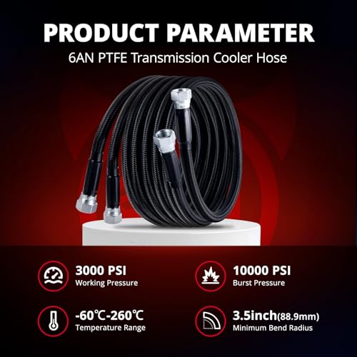 EVIL ENERGY 6AN PTFE Fuel Line Kit 70" Transmission Fluid Oil Cooler Hose Line kit for 4L60E 4L80E,AN6 Nylon Braided PTFE Fuel Hose Kit for TH350 TH400 700R4 TR6060 4R70W Ford C5 5.8FT Black - color: Black