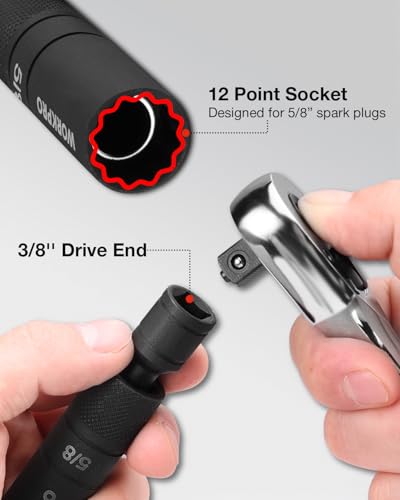 WORKPRO 5/8" Swivel Magnetic Spark Plug Socket, 3/8" Drive x 8" - size: 5/8"×3/8"×8"