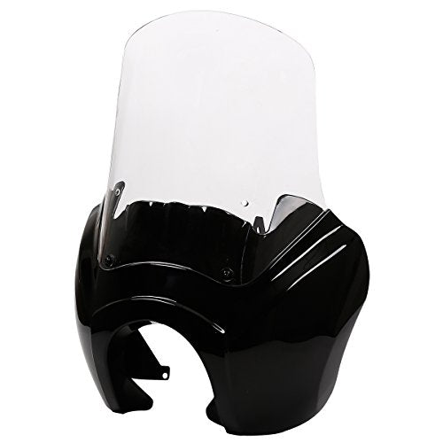 TCMT Front Fairing + 15" Windscreen Fits For Harley Dyna Street Fat Bob Wide Glide (Gloss Black+Clear) - color: Gloss Black(Clear Shield), size: Fairing Kit