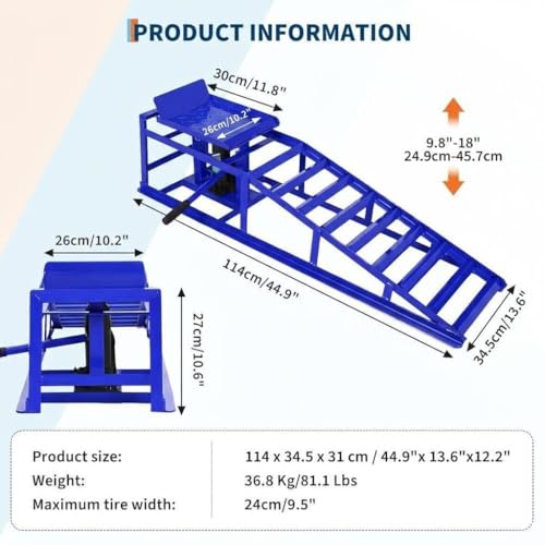 Hydraulic Car Ramps 2 Pack, 11000 Lbs Heavy Duty Steel Car Ramps with Hydraulic Jack, Adjustable Lift Height 9.8"-15", Auto Ramp for Oil Changes, Home Garage, Vehicle Truck Repair, Blue