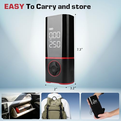 KITLUCK Portable Air Compressor, Tire Inflator with Digital Gauge, 2000mAh Rechargeable Battery, 150 PSI, for Car Tires, Bike, Motorcycle, Balls, Air Mattress, Includes LED Light & Multiple Nozzles