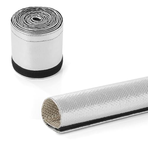 PAWBOSE Aluminized Heat Shield Sleeving 1-1/2" I.D. x 10FT Heat Shroud with 20 Pcs 7.8Inch Stainless Steel Zip Ties for Fuel Line Wire Protection - size: 1-1/2" I.D. x 10FT