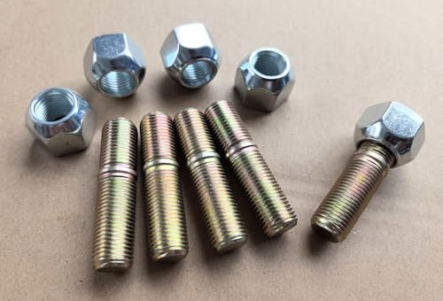 5pcs Double End Wheel Stud Screw in Bolt 1/2"-20 Dia 2" Long Fine Thread Bolts with Lug Nuts Replacement for Trailer Triton Dexter Hub