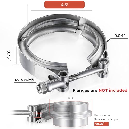 AKIHISA 4.5 Inch 304 Stainless Steel V Band Clamp, for Turbo Exhaust Down pipes Flange Kit, Racing Ford Pickup Truck Exchange Exhaust Accessories - size: 4.5"