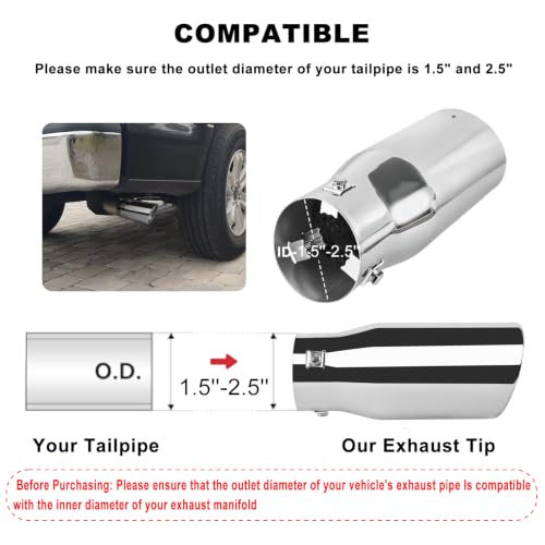 Mupera 1.5"-2.5" Exhaust Tip Adjustable, 4" Outlet, 9" Long - size: 1.5-2.5" Inlet 4" Outlet 9" Length Silver