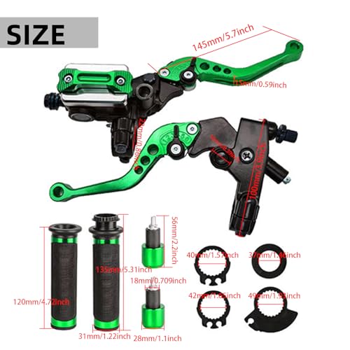 Universal Motorcycle 7/8" 22mm Handlebar Brake Master Cylinder Clutch Lever CNC Left and Right,Hand Grips Handlebar Ends Set Compatible with Harley Honda Kawasaki Suzuki Yamaha (Green-Set) - color: GREEN-SET