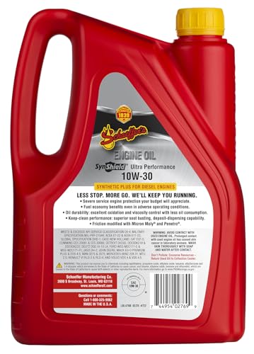 Schaeffer Manufacturing Co. 0722-006 SynShield Ultra Performance Diesel Engine Oil 10W-30, 1-Gallon Bottle (Pack of 6)