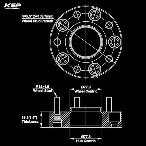 KSP 5X5.5 Ram 1500 Wheel Spacer for Dodge Ram 1500 2012-2018, M14x1.5 Stud - size: 1.5inch-5 lug-M14X1.5