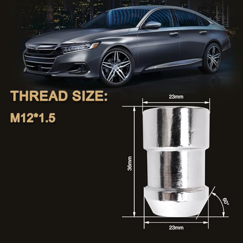 M12 x 1.5 Wheel Lock Set, Chrome Anti-Theft Lug Nuts- 4 Locks/2 Key - size: 12x1.5
