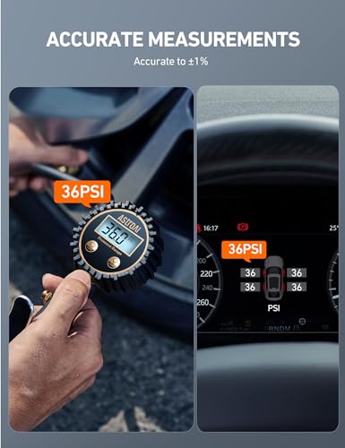 AstroAI Digital Tire Pressure Gauge with Inflator, 3-250 PSI ±1% Precision - color: white