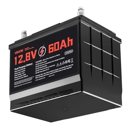 VEVOR 12V 60Ah LiFePO4 Dual Purpose Battery, 800CCA BCI Group 24 Deep Cycle & Starter Lithium Battery, Built-in Smart BMS, Automotive Start-Stop for RV, Marine, Trolling Motor, Car & Engine Starting - style: Group 24 60Ah 800CCA