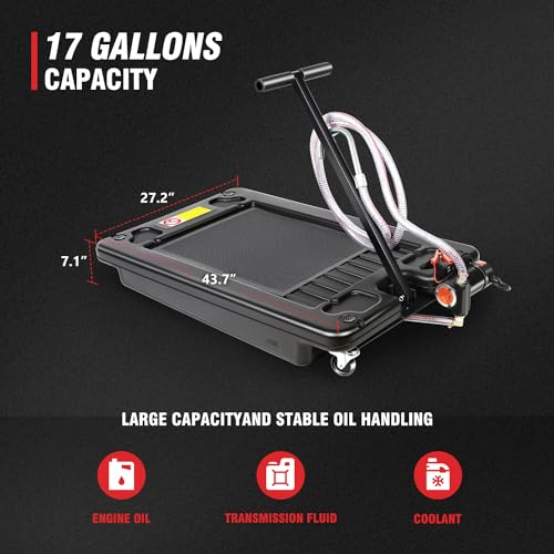 DNA Motoring 17 Gallon Electric Oil Drain Pan with Pump, Evacuation Hose, T-Handle, Low Profile for Trucks Buses RVs, TOOLS-00383 - style: 17 Gallon-Electric Pump