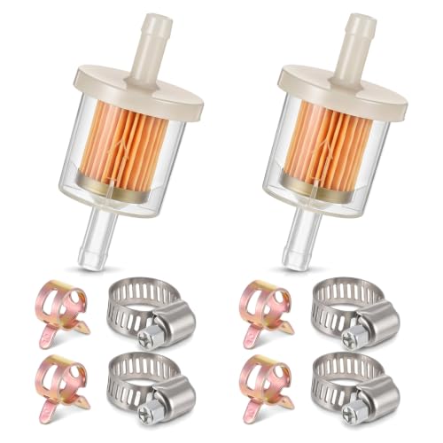 2PCS 5/16" Universal Gas Inline Fuel Filter Clear with 4PCS Hose Clamps