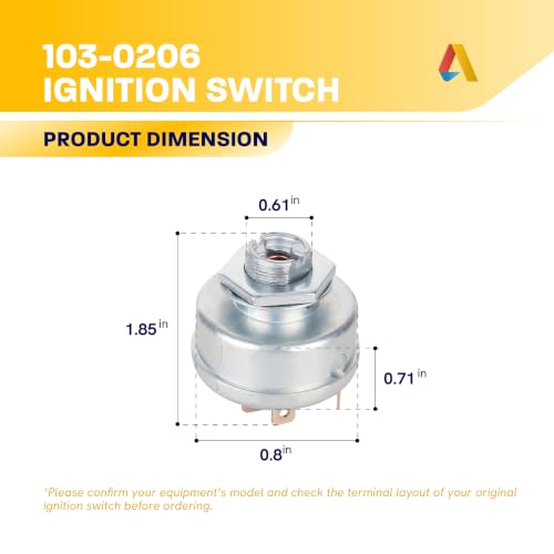 Canamax 103-0206 Ignition Switch with 2 Keys - 3 Positions & 6 Terminals - for 104-2541 109-4736 88-9830 5208003 430-334 Exmark Lazer Z/Z XP, Toro Z 500, Z Master with 60in & 72in Deck - size: 103-0206