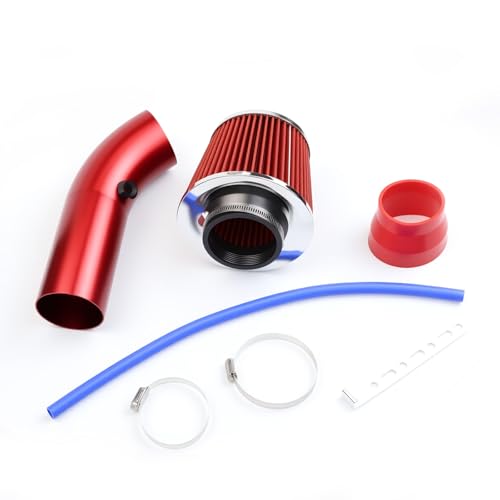Cold Air Intake Pipe, 76mm 3 Inch Universal Performance Car Cold Air Intake Turbo Filter Aluminum Automotive Air Filter Induction Flow Hose Pipe Kit (RED) - color: RED