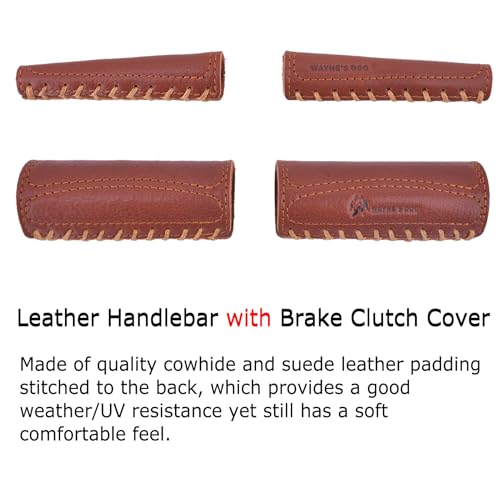 Leather Motorcycle Brake Clutch Covers, Handlebar Hand Grip Covers Throttle Grip Covers - color: Brown: Handlebar + Lever Cover