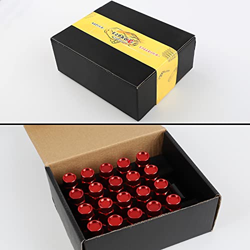20PCS Closed End Lug Nuts M12X1.5 Wheel Rims Lug Nuts +Socket (Red) - color: Red