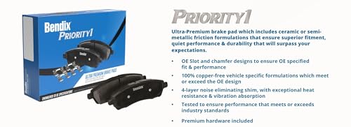 Bendix Priority1 CFM641 Semi-Metallic Rear Brake Pads for Select Models Chrysler 300M, Cirrus, Intrepid, Neon, PT Cruiser, Sebring, Stratus, Dodge Plymouth Breeze, Neon - size: CFM641