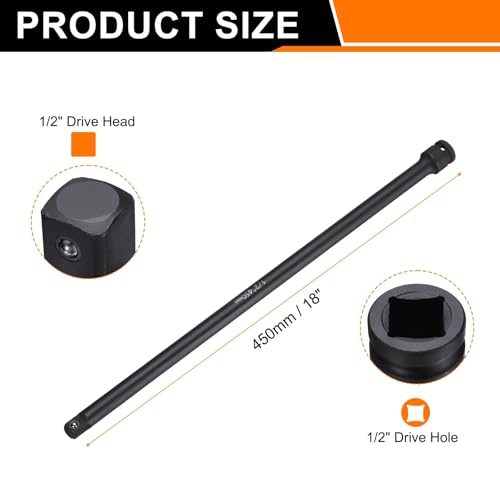 HARFINGTON Socket Extension Bar 1/2" Drive 18" Long CR-V Steel - size: 1/2" Square Drive 18" Long