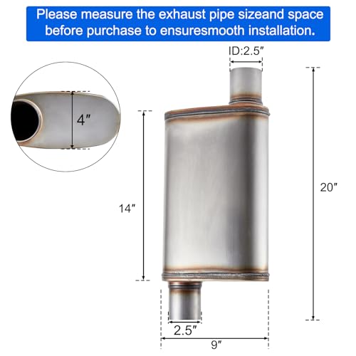 Universal 409 Stainless Muffler Straight-Through Performance Muffler Exhaust, offset in | offset out (2.5") - size: 2.5"
