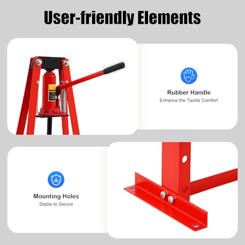 6T Hydraulic Shop Press, A-Frame Structure Hydraulic Press with Plates, Manual, Adjustable Height, Overpressure Protection, for Bearings, Bushings, Automotive, Garage, Metalworking
