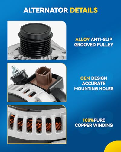 PHILTOP New Alternator Compatible With 2013-2023 Ram 2500 6.7L, 2011-2023 Ram 3500 6.7L, 2011-2022 Ram 4500/5500 6.7L(220 Amp) 11379N 12V CW 8-Groove Pulley - size: 11379N