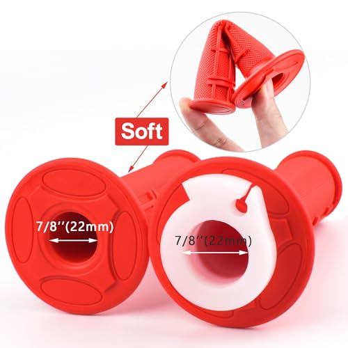 2.2cm(7/8인치) 22mm 트위스트 스로틀 액셀러레이터 소프트 러블 핸들 그립 케이블 키트 50cc 90cc 110cc 125cc 4스트로크 SSR 쿨스터 아폴로 CRF50 로케타 피트/더트/미니 바이크 ATV 쿼드 포켓 바이크용(레드) - color: 레드