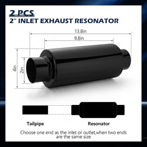 Relaxweex 2 Pcs 2" Inlet Exhaust Resonator, 2" Inlet 2" Outlet 13.8" Overall Length Muffler Resonator Stainless Steel(Black) - color: Black, size: 2" Inlet 13.8" Overall Length